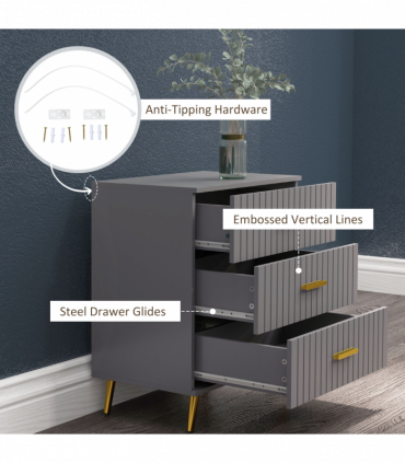 HOMCOM Bedroom Chest of Drawers, 3-Drawer Dresser with Aluminium Legs