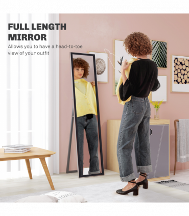 HOMCOM Floor Mirror Wall Mounted Leaning Standing Mirror 37 x 157cm Black