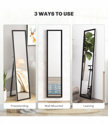 HOMCOM Floor Mirror Wall Mounted Leaning Standing Mirror 37 x 157cm Black