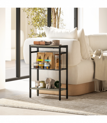 HOMCOM Side Table with Storage, Small Table for Living Room, Bedroom, Grey