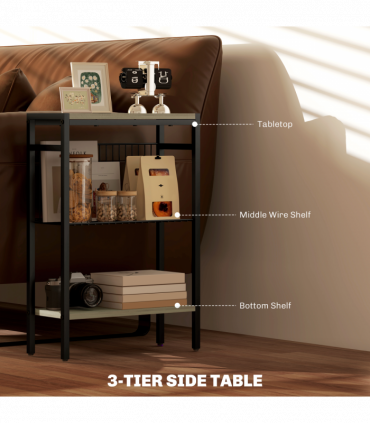 HOMCOM Side Table with Storage, Small Table for Living Room, Bedroom, Grey