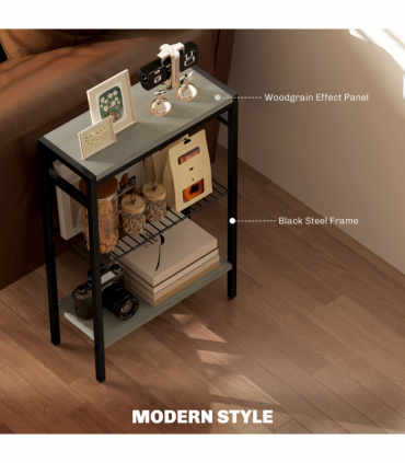 HOMCOM Side Table with Storage, Small Table for Living Room, Bedroom, Grey