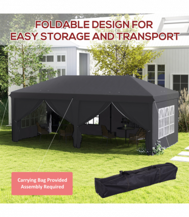 Outsunny 3 x 6m Pop Up Gazebo Height Adjustable Party Tent with Storage Bag Grey