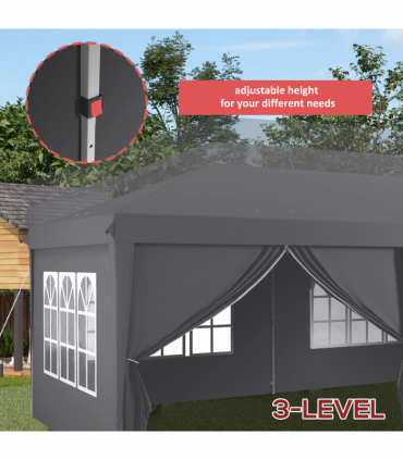 Outsunny 3 x 6m Pop Up Gazebo Height Adjustable Party Tent with Storage Bag Grey