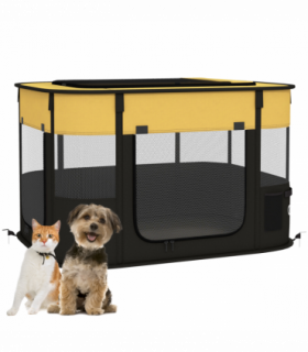 PawHut Portable Dog Pen for Puppies, Rabbits, Kittens, Guinea Pigs - Yellow