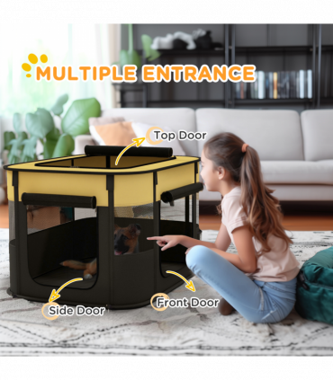 PawHut Portable Dog Pen for Puppies, Rabbits, Kittens, Guinea Pigs - Yellow