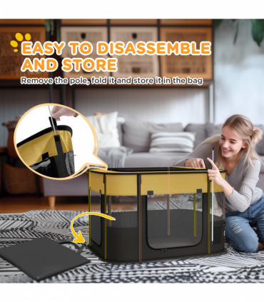 PawHut Portable Dog Pen for Puppies, Rabbits, Kittens, Guinea Pigs - Yellow