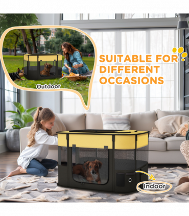 PawHut Portable Dog Pen for Puppies, Rabbits, Kittens, Guinea Pigs - Yellow