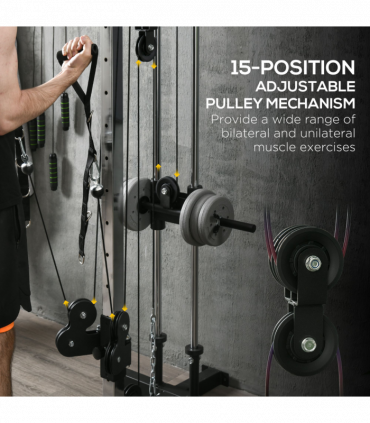 SPORTNOW Wall Mount Cable Station with 15 Positions Adjustable Dual Pulleys