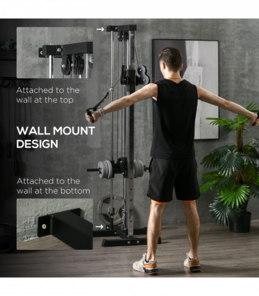 SPORTNOW Wall Mount Cable Station with 15 Positions Adjustable Dual Pulleys
