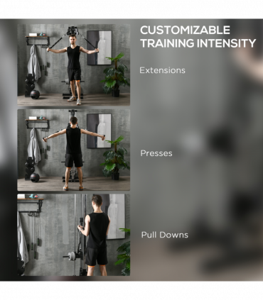 SPORTNOW Wall Mount Cable Station with 15 Positions Adjustable Dual Pulleys