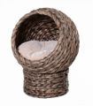 Wicker Cat House, Raised Cat Bed with Cylindrical Base, 42 x 33 x 52cm - Brown