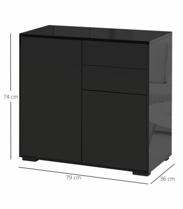 Side Cabinet with 2 Door Cabinet and 2 Drawer for Home Office Black
