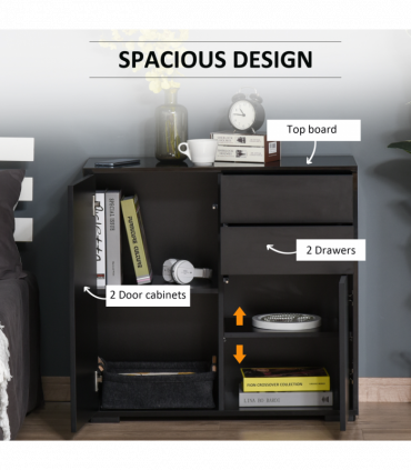 Side Cabinet with 2 Door Cabinet and 2 Drawer for Home Office Black