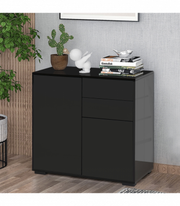Side Cabinet with 2 Door Cabinet and 2 Drawer for Home Office Black