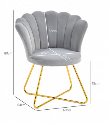 HOMCOM Accent Chair, Velvet Armchair with Lotus Backrest, Steel Legs, Grey