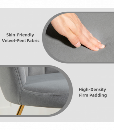 HOMCOM Accent Chair, Velvet Armchair with Lotus Backrest, Steel Legs, Grey