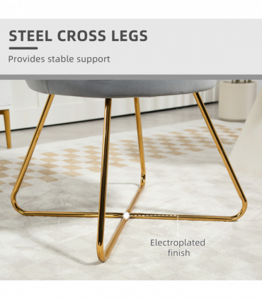 HOMCOM Accent Chair, Velvet Armchair with Lotus Backrest, Steel Legs, Grey