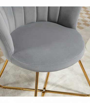 HOMCOM Accent Chair, Velvet Armchair with Lotus Backrest, Steel Legs, Grey