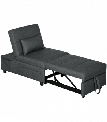HOMCOM Folding Sofa Bed Adjustable Single Sleeper w/ Pillow Side Pocket, Grey