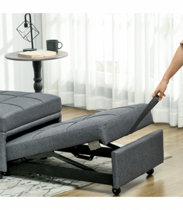 HOMCOM Folding Sofa Bed Adjustable Single Sleeper w/ Pillow Side Pocket, Grey