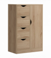 HOMCOM Freestanding Bathroom Cabinet with 4 Drawers and Door Cupboard Natural