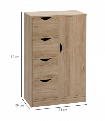 HOMCOM Freestanding Bathroom Cabinet with 4 Drawers and Door Cupboard Natural