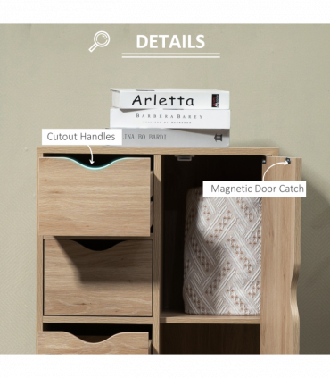 HOMCOM Freestanding Bathroom Cabinet with 4 Drawers and Door Cupboard Natural