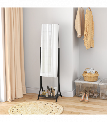 HOMCOM Freestanding Full Length Mirror Adjustable Full Body Mirror w/ Shelf