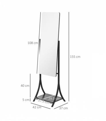 HOMCOM Freestanding Full Length Mirror Adjustable Full Body Mirror w/ Shelf