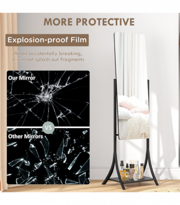 HOMCOM Freestanding Full Length Mirror Adjustable Full Body Mirror w/ Shelf