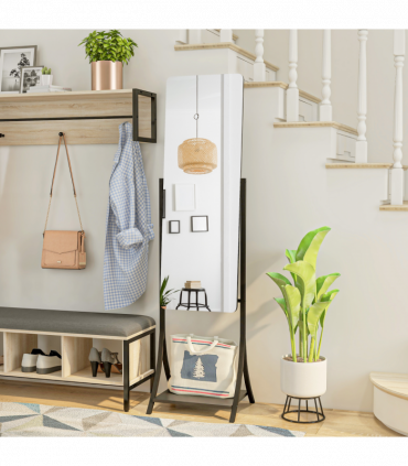 HOMCOM Freestanding Full Length Mirror Adjustable Full Body Mirror w/ Shelf