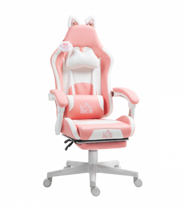 HOMCOM Gaming Chair with Footrest, Reclining Computer Chair, Pink