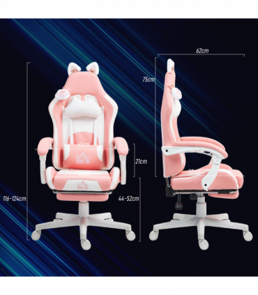 HOMCOM Gaming Chair with Footrest, Reclining Computer Chair, Pink