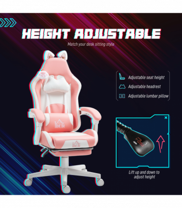 HOMCOM Gaming Chair with Footrest, Reclining Computer Chair, Pink