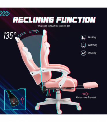 HOMCOM Gaming Chair with Footrest, Reclining Computer Chair, Pink