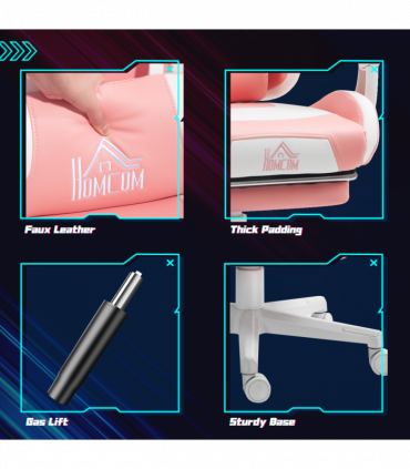 HOMCOM Gaming Chair with Footrest, Reclining Computer Chair, Pink