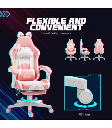 HOMCOM Gaming Chair with Footrest, Reclining Computer Chair, Pink