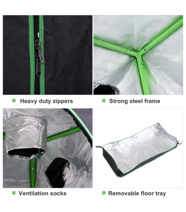 Hydroponic Plant Grow Tent Reflective Mylar Green Room 120L x60W x150Hcm Silver