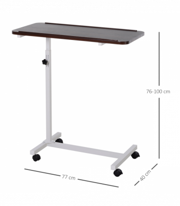 Multipurpose Overbed Chair Table Sofa Side Stand Height Adjustable White/Brown