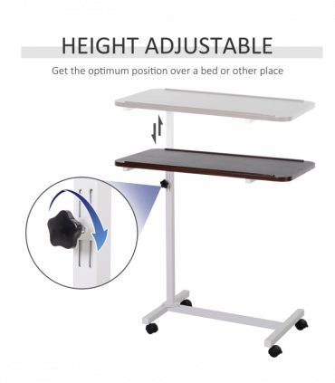 Multipurpose Overbed Chair Table Sofa Side Stand Height Adjustable White/Brown