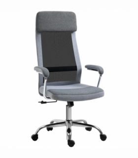 Office Chair Mesh High Back Swivel Task Home Desk Chair w/ Arm, Grey Vinsetto