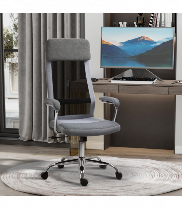Office Chair Mesh High Back Swivel Task Home Desk Chair w/ Arm, Grey Vinsetto