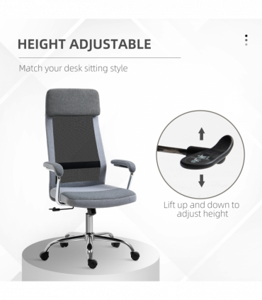 Office Chair Mesh High Back Swivel Task Home Desk Chair w/ Arm, Grey Vinsetto