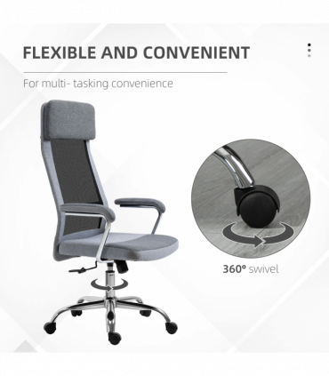 Office Chair Mesh High Back Swivel Task Home Desk Chair w/ Arm, Grey Vinsetto