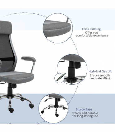 Office Chair Mesh High Back Swivel Task Home Desk Chair w/ Arm, Grey Vinsetto