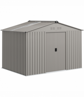 Outsunny 9 x 6FT Galvanised Garden Storage Shed with Sliding Door, Grey