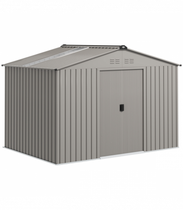 Outsunny 9 x 6FT Galvanised Garden Storage Shed with Sliding Door, Grey