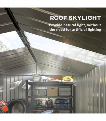 Outsunny 9 x 6FT Galvanised Garden Storage Shed with Sliding Door, Grey