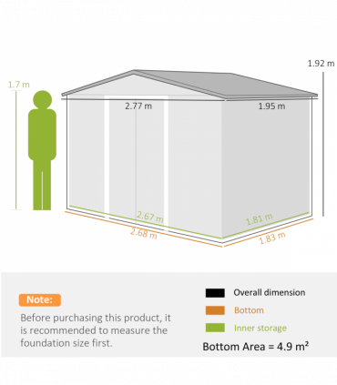 Outsunny 9 x 6FT Galvanised Garden Storage Shed with Sliding Door, Grey